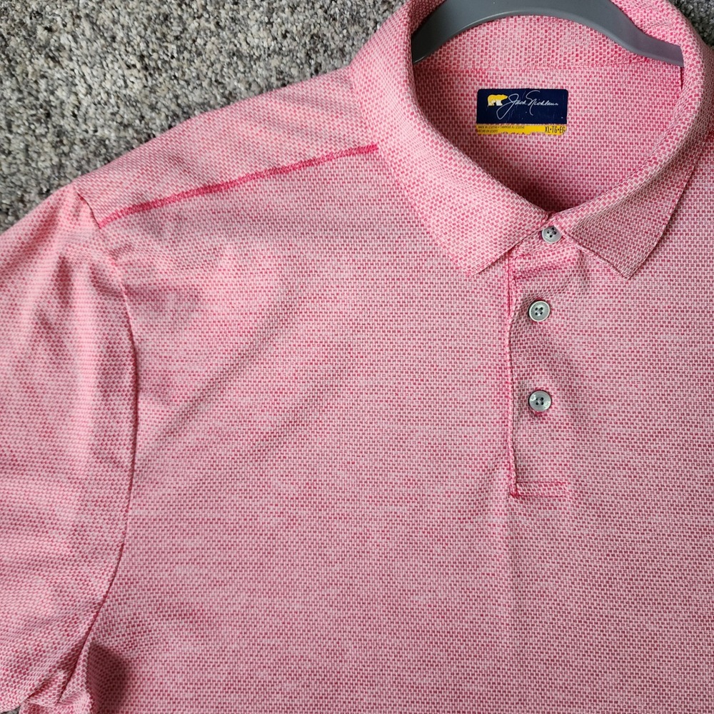 Jack Nicklaus Polo Shirt Mens XL Pink‎ Textured Golden Bear Logo Excellent - Picture 2 of 13